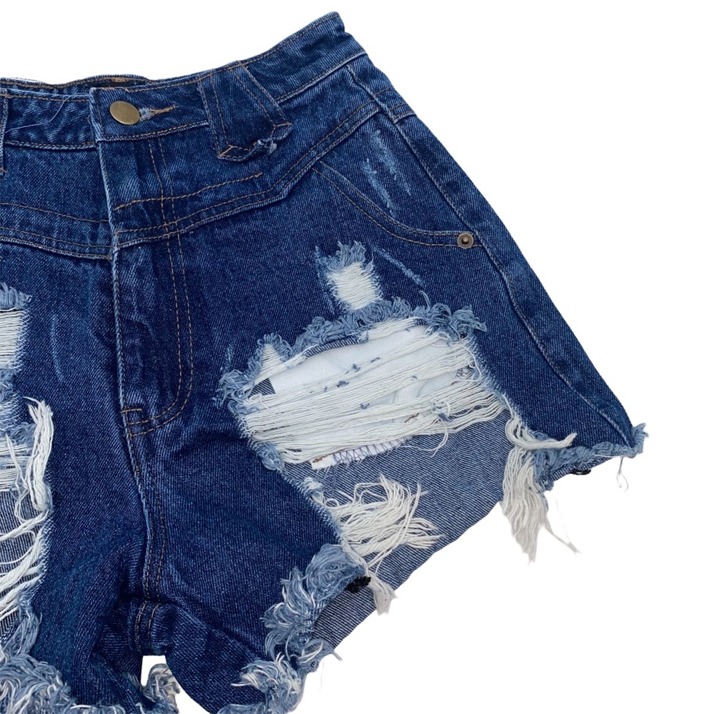 NUDE High Waist Distressed Cheeky Shorts, Size Small - Picture 3 of 11